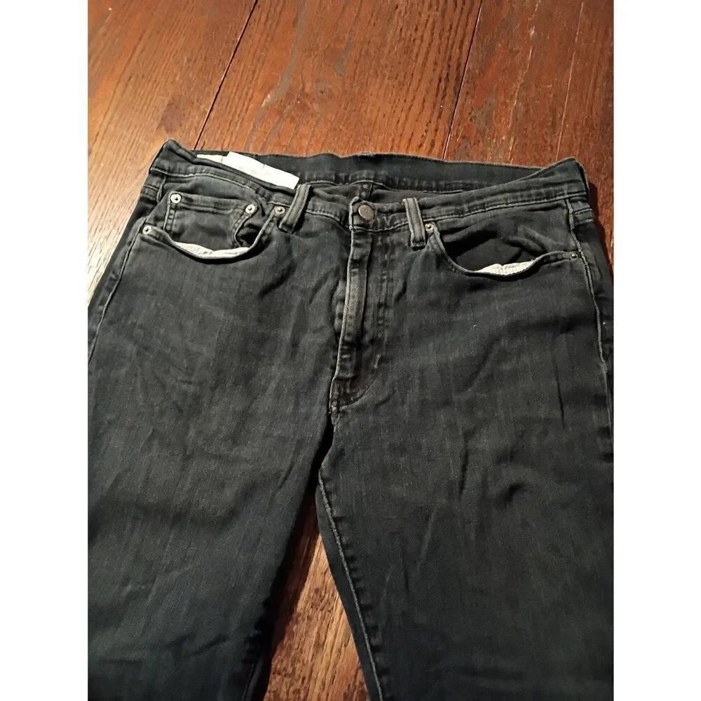 Levis 514 Mens 34x30 Slim Straight Denim Jeans Black Dark Blue Casual Pants